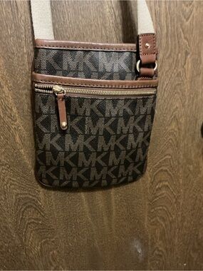 Michael Kors Brown Monogram Crossbody Belt Bag with Gold Hardware